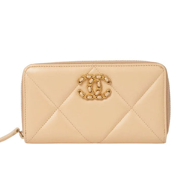 Chanel 19 Matelasse Medium Lambskin Beige Zip Wallet 44231