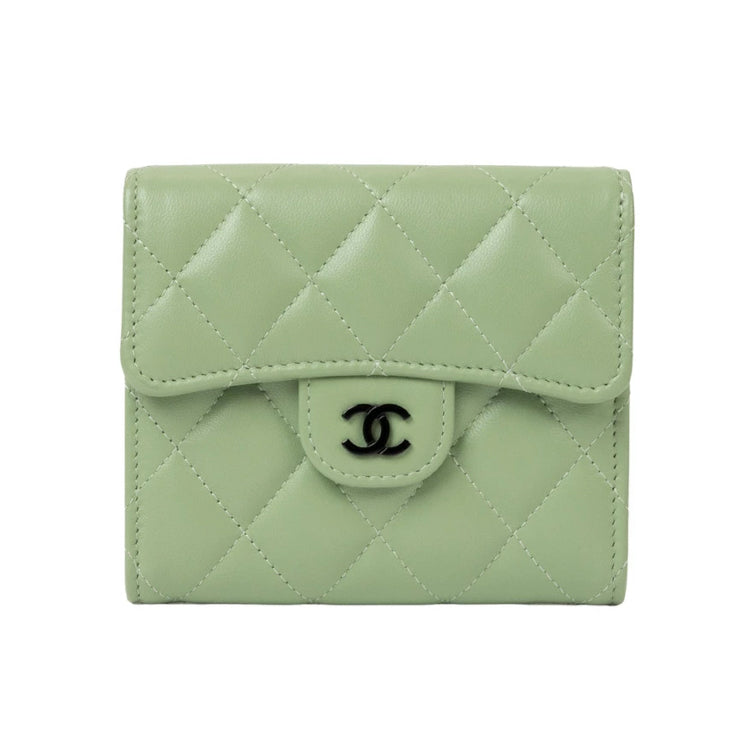 Chanel Timeless Classic Matelasse Coco Mark Lambskin Green Wallet 44232