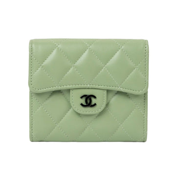 Chanel Timeless Classic Matelasse Coco Mark Lambskin Green Wallet 44232