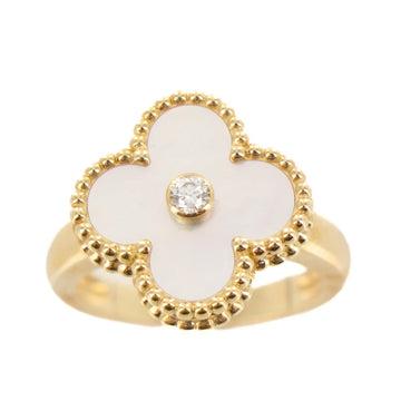 Van Cleef & Arpels Vintage Alhambra 1P Diamond Shell K18 Yellow Gold 49 Ring 4K207