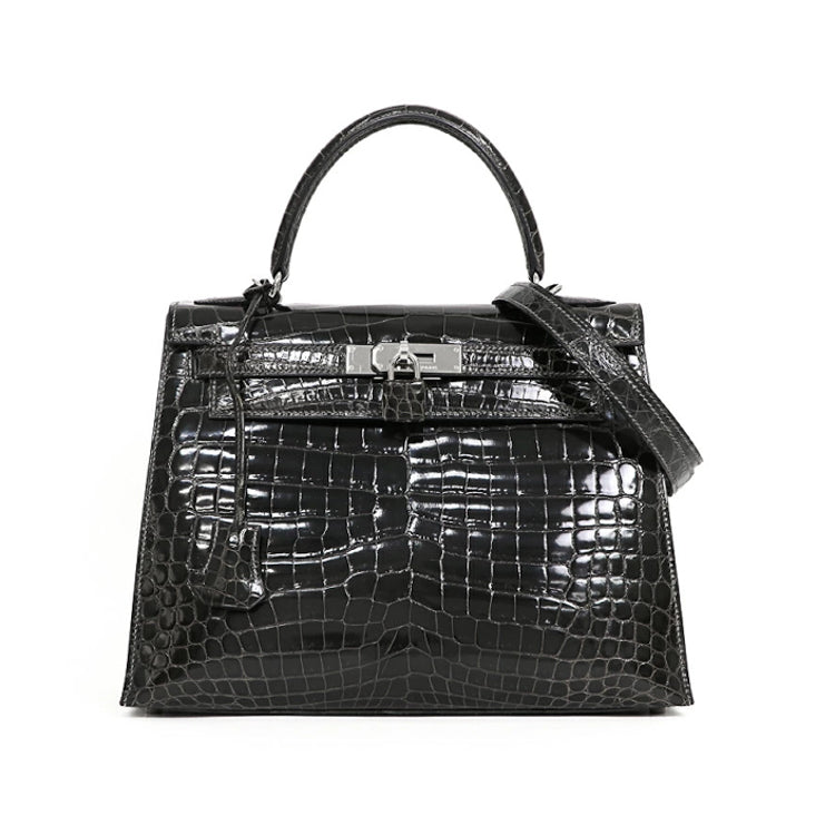 Hermes Kelly 28  Niloticus Crocodile Graphite □G Hand Bag 4s601