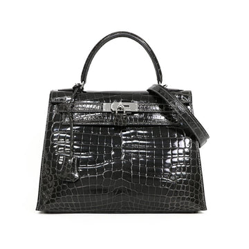 Hermes Kelly 28  Niloticus Crocodile Graphite □G Hand Bag 4s601