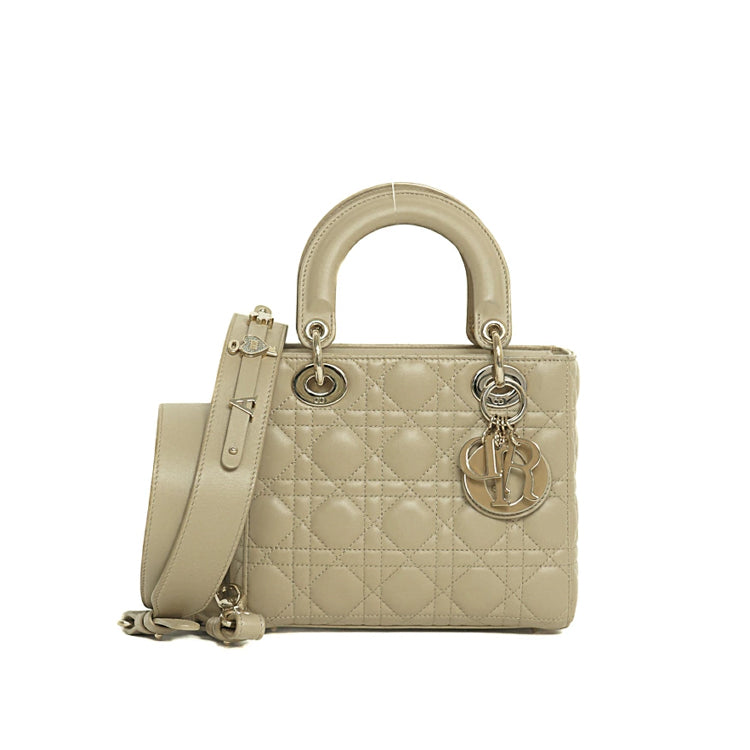 Christian Dior Lady Dior Small Cannage Beige Tote Handbag 4s697