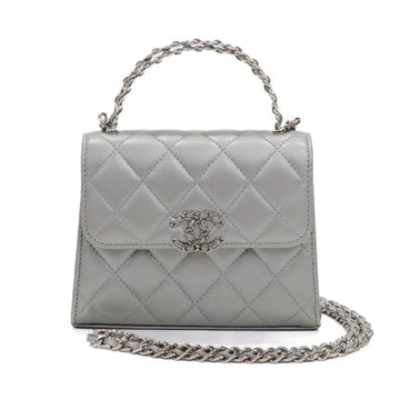 Chanel Flap Mini Top Handle Lambskin Gray Chain Shoulder Bag 50078