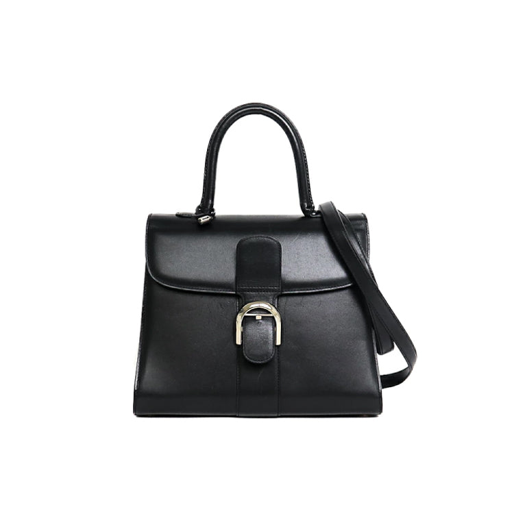 Delvaux Brillon MM Black Box Leather Shoulder Hand Bag 50214