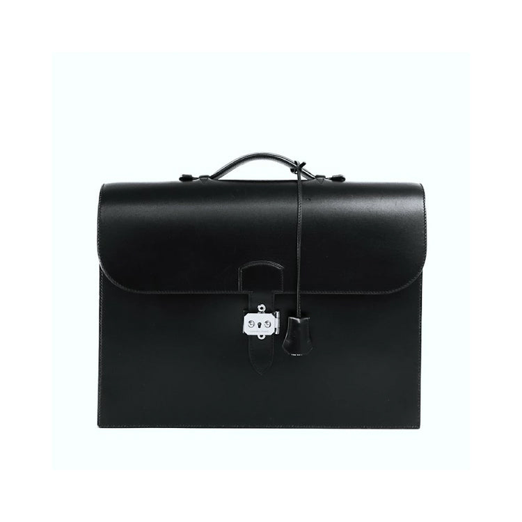 Hermes Sac Adepeche 38 Box Leather Black Business Hand bag