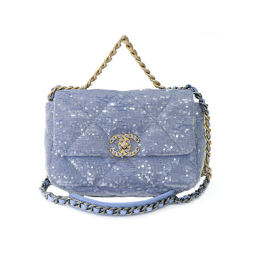 Chanel 19 Dix-Neuf Matelasse Sequin Blue Chain Shoulder Bag 50254