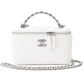 Chanel Vanity Lambskin White Chain Shoulder Bag 50255