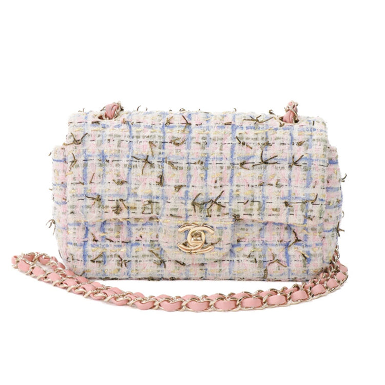 Chanel Mini Matelasse Tweed Pink Chain Shoulder Bag 50256