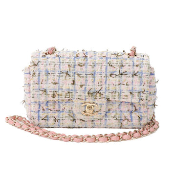 Chanel Mini Matelasse Tweed Pink Chain Shoulder Bag 50256