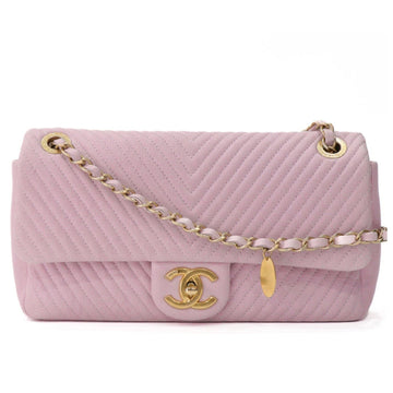 Chanel Chevron V-Stitch Flap Lambskin Pink Chain Shoulder Bag