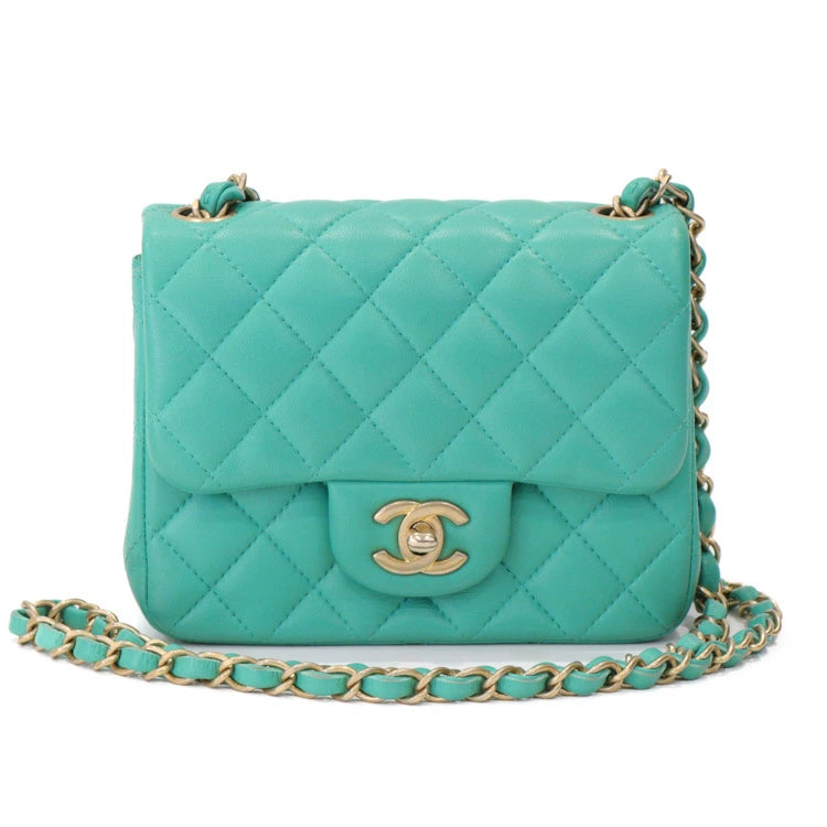 Chanel Mini Matelasse Flap Lambskin Green Chain Shoulder Bag 50528