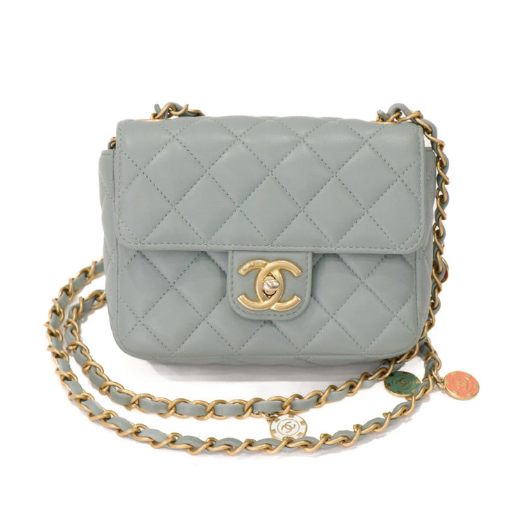 Chanel Mini Matelasse Coco Charm Lambskin Blue Chain Shoulder Bag 50529