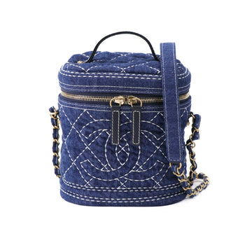 Chanel  Trip Vanity Cosmetic Case  Denim Blue Chain Shoulder Bag 50532