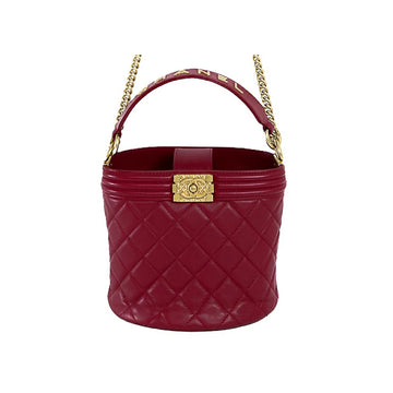 Chanel Boychanel Bucket Lambskin Red chain Shoulder Bag 50708