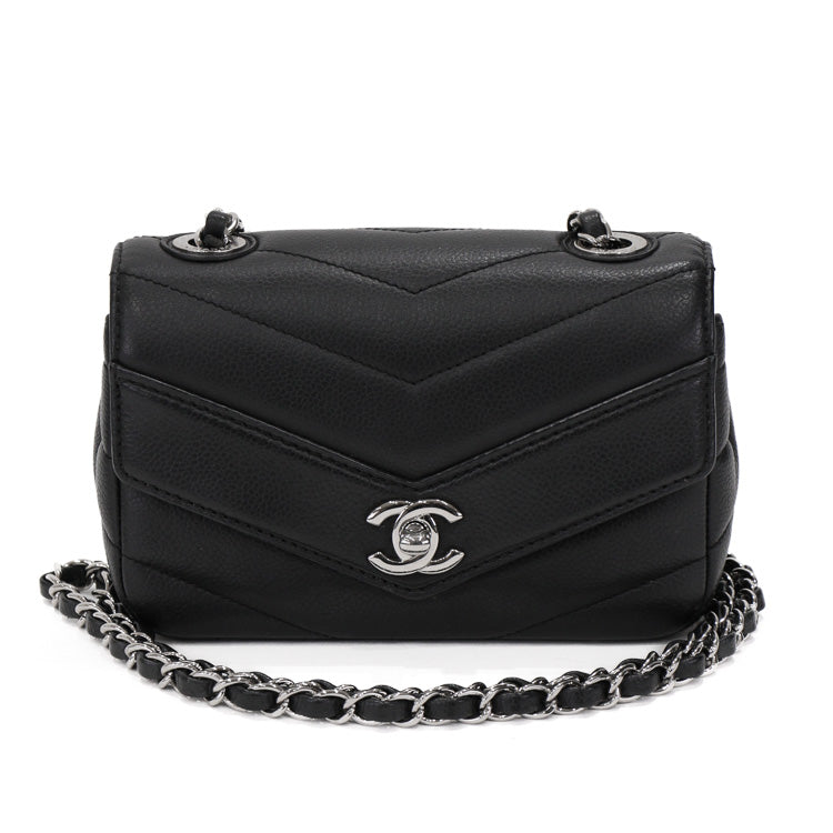 Chanel Mini Chevron Caviar Black Chain Shoulder Bag 51644