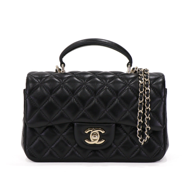 Chanel Top Handle Lambskin Black Chain Shoulder Bag 51646