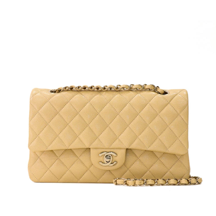 Chanel Classic Flap 25 Caviar Beige Chain Shoulder Bag 51771