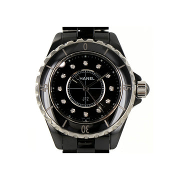 Chanel J12 Quartz Date Black Ceramic Diamond Watch 51954
