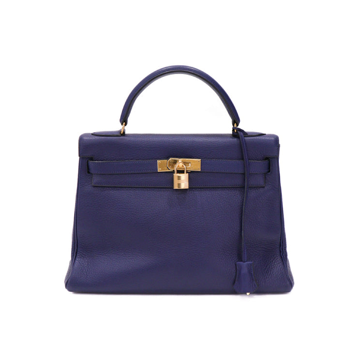 Hermes Kelly 32 Inner Stitch Taurillon Clemence Blue □B Hand Bag 51995