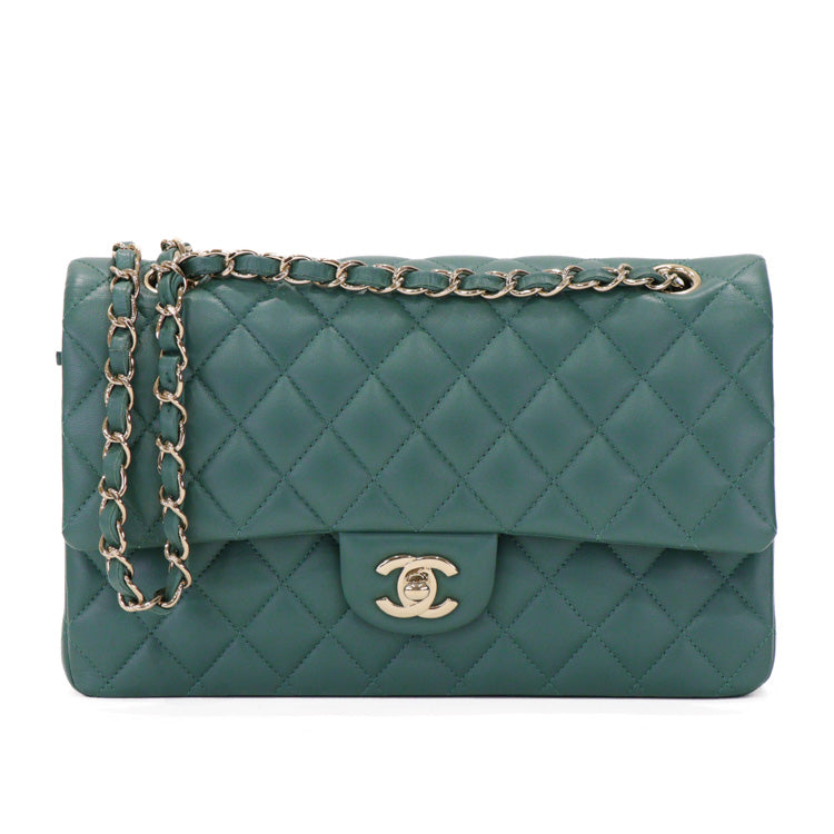 Chanel Matelasse Classic Flap 25 Lambskin Green Chain Shoulder Bag 52102