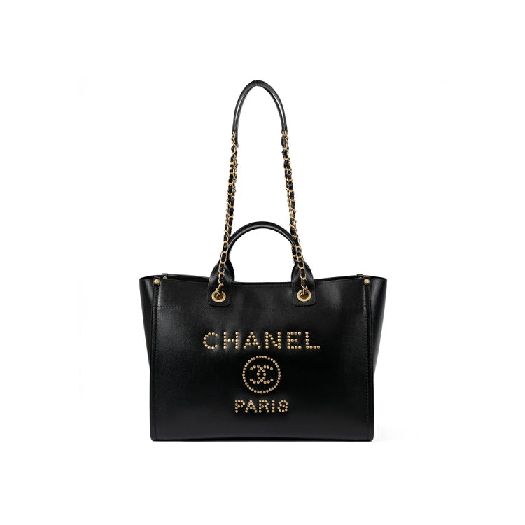 Chanel Deauville Large Leather Black Chain Shoulder Bag 52267