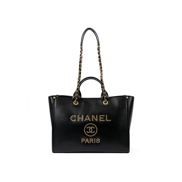 Chanel Deauville Large Leather Black Chain Shoulder Bag 52267