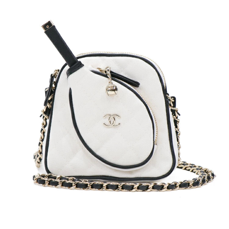 Chanel White Mini Tennis Canvas Racket Coco Mark Chain Shoulder Bag 52744
