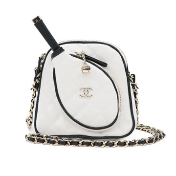 Chanel White Mini Tennis Canvas Racket Coco Mark Chain Shoulder Bag 52744