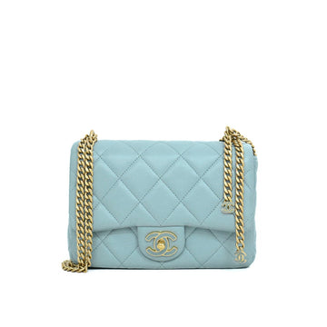 Chanel Mini Matelasse 20 Flap Lambskin Blue Chain Shoulder Bag 52897