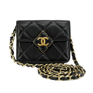 Chanel Matelasse Mini Coco Lambskin Black Chain Shoulder Bag 53136