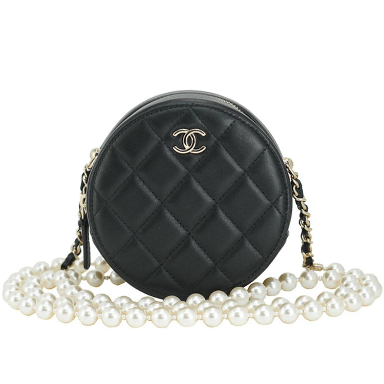 Chanel Matelasse Round Mini Lambskin Black Chain Shoulder Bag 53159