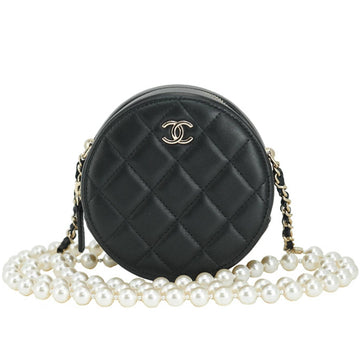 Chanel Matelasse Round Mini Lambskin Black Chain Shoulder Bag 53159
