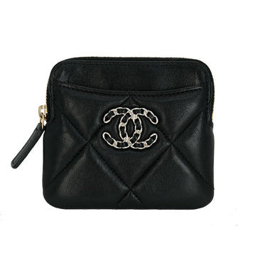 Chanel Matelasse Coco Mark Lambskin Black Coin Case Wallet 53160