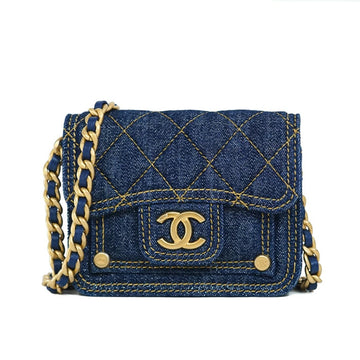 Chanel Matelasse Denim Gold Blue Chain Shoulder Wallet 53370