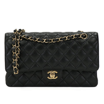 Chanel Classic Flap 25 Caviar Gold Black Chain Shoulder Bag 53373