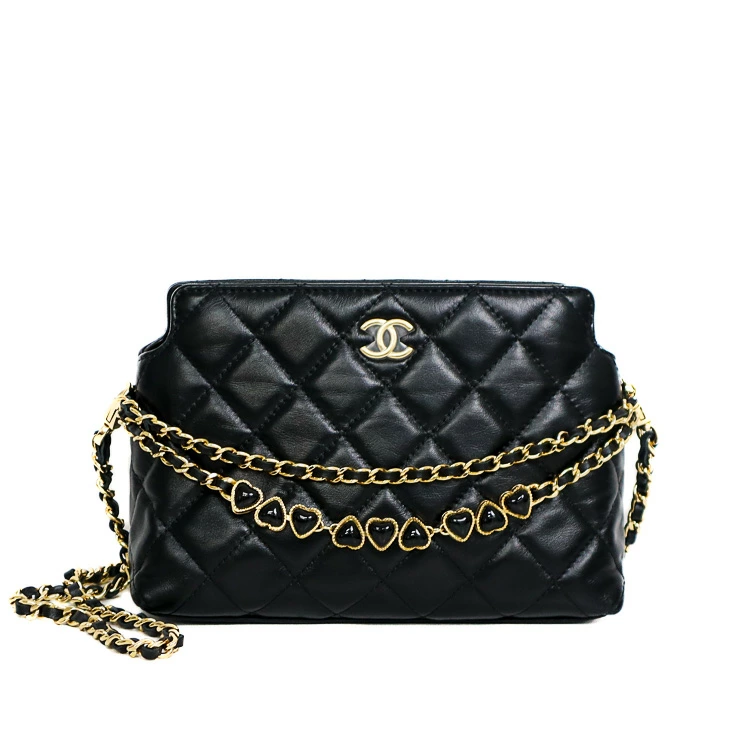 Chanel Matelasse Lamb Skin Black Chain Shoulder Bag 53372