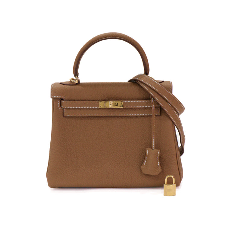 Hermes Kelly 25 Inside Stitched Togo Gold K Shoulder Hand Bag 53414