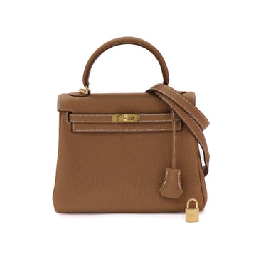 Hermes Kelly 25 Inside Stitched Togo Gold K Shoulder Hand Bag 53414
