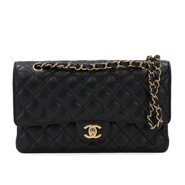 Chanel Classic Flap 25 Caviar Gold Black Chain Shoulder Bag 53418