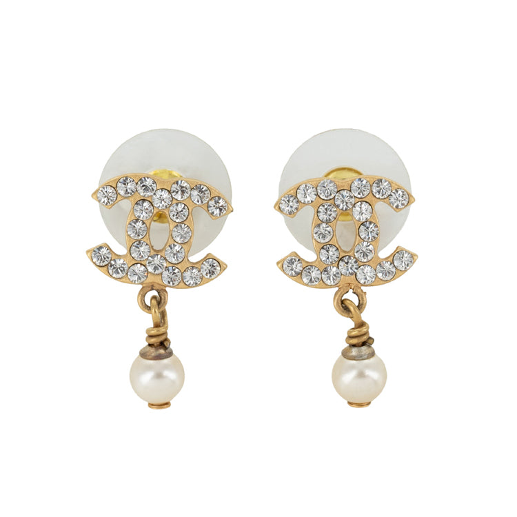 Chanel Coco Mark Metal Stone Faux Pearl Earrings 53628