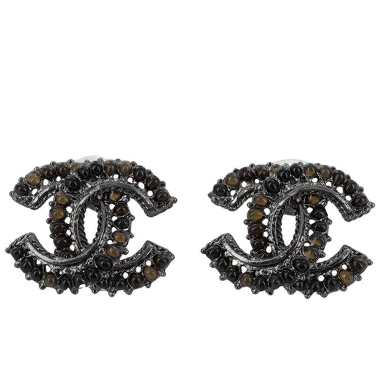 Chanel Coco Mark Stone Metal Earrings 53636