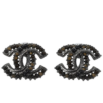 Chanel Coco Mark Stone Metal Earrings 53636