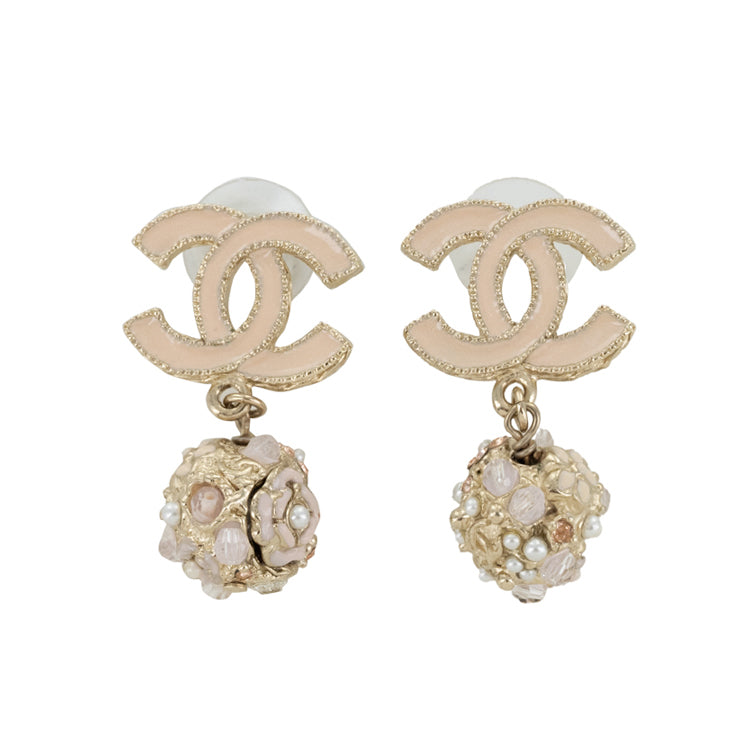 Chanel Coco Mark Camelia Stone Metal Faux Pearl Earrings 53638