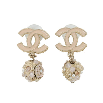 Chanel Coco Mark Camelia Stone Metal Faux Pearl Earrings 53638