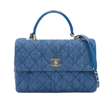 Chanel Matelasse Top Handle Denim Blue Chain Shoulder Bag 53934