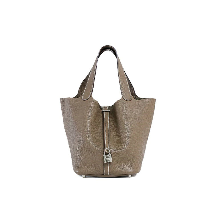 Hermes Picotin Lock MM Taurillon Clemence Étoupe □N Hand Bag 5s146