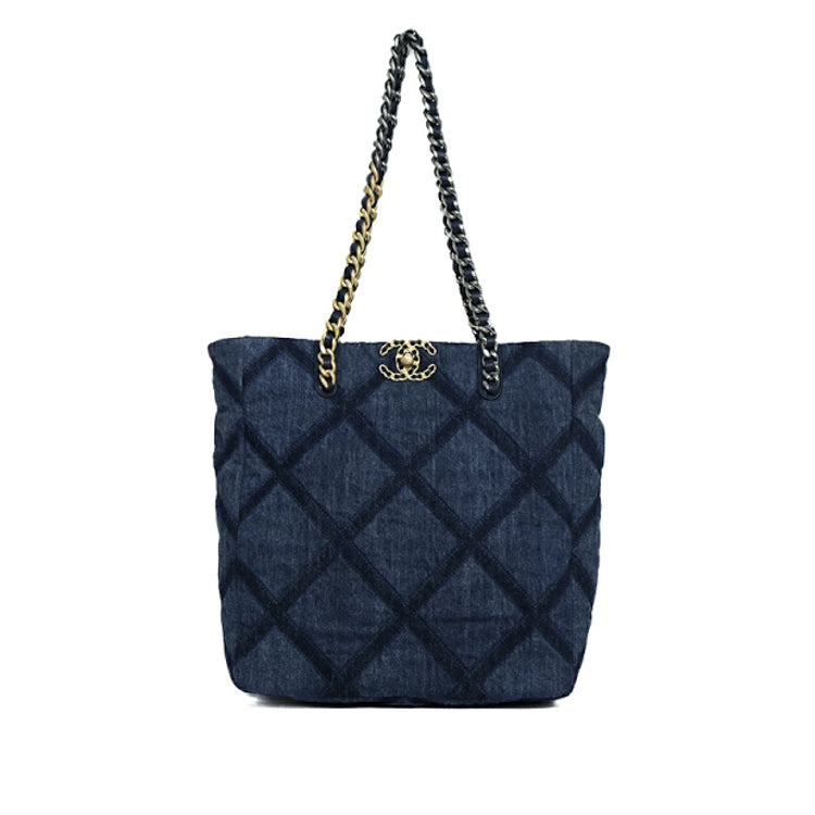 Chanel Matelasse Coco Mark Denim Blue Tote Bag 5s241
