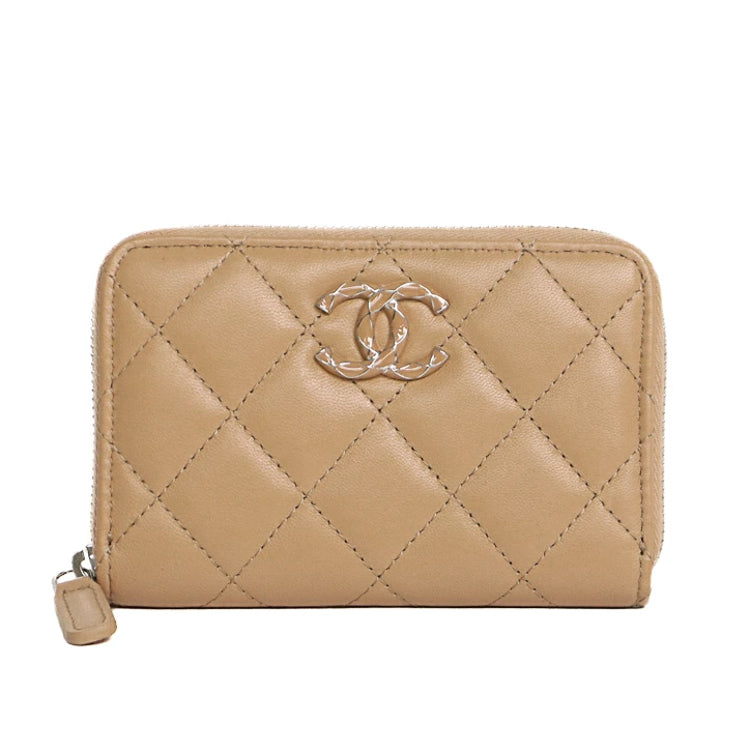 Chanel Matelasse Coco Mark Lambskin Beige Wallet 5s247