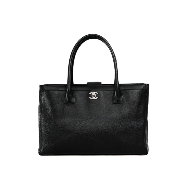 Chanel Executive Caviar skin Black Silver Tote Hand Bag 5s381